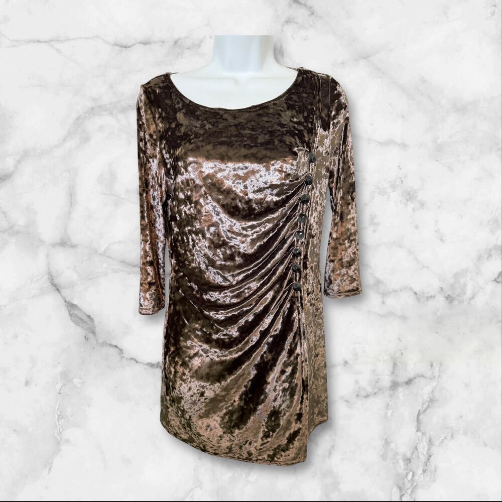 Joseph Ribkoff Crushed Velvet Tunic Dress Ruched Draped Side Buttons 8